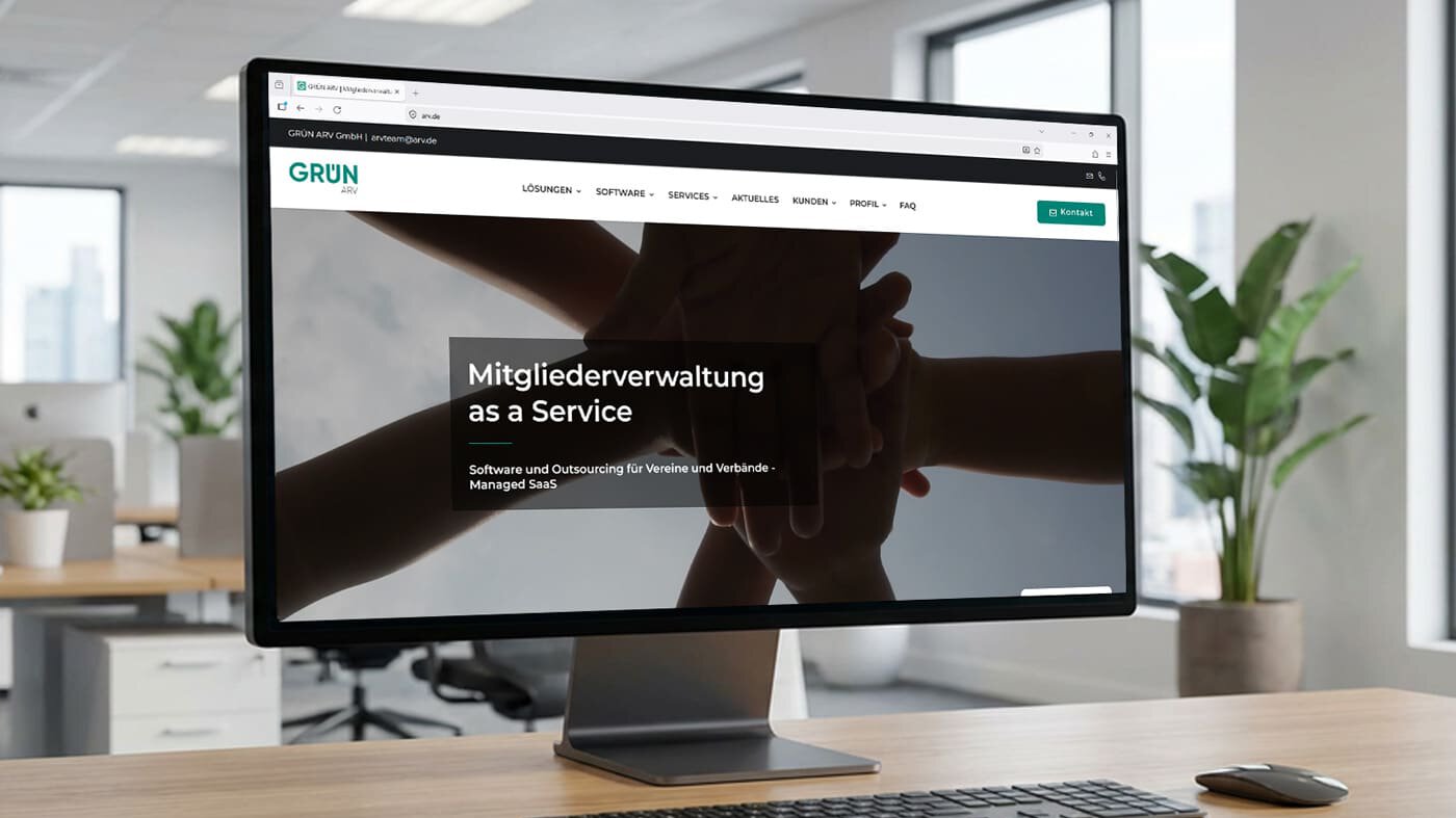GRÜN ARV Webseite Mitgliederverwaltung as a Service auf Monitor